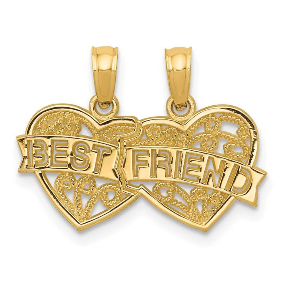 14k Yellow Gold Best Friend Double Hearts Set of 2 Pendants, 19mm